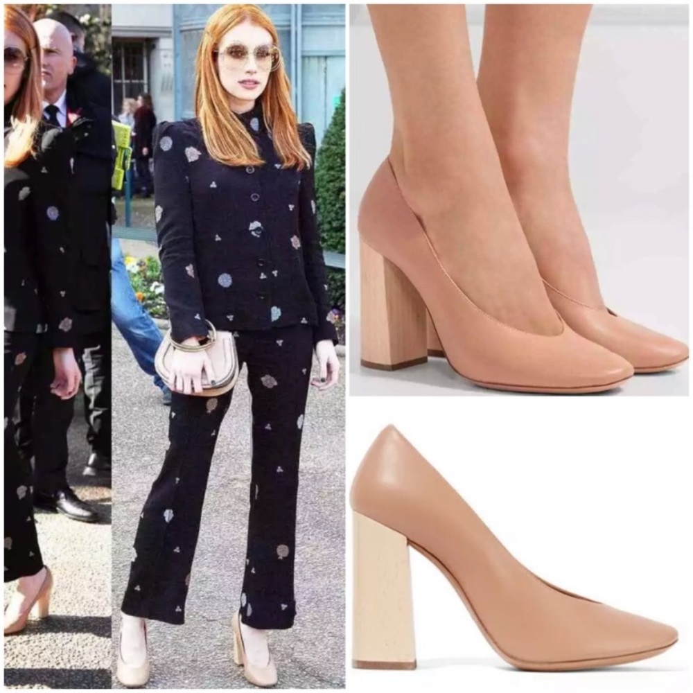 CHLOE Harper Nude Beige Leather Block Heels *flaw